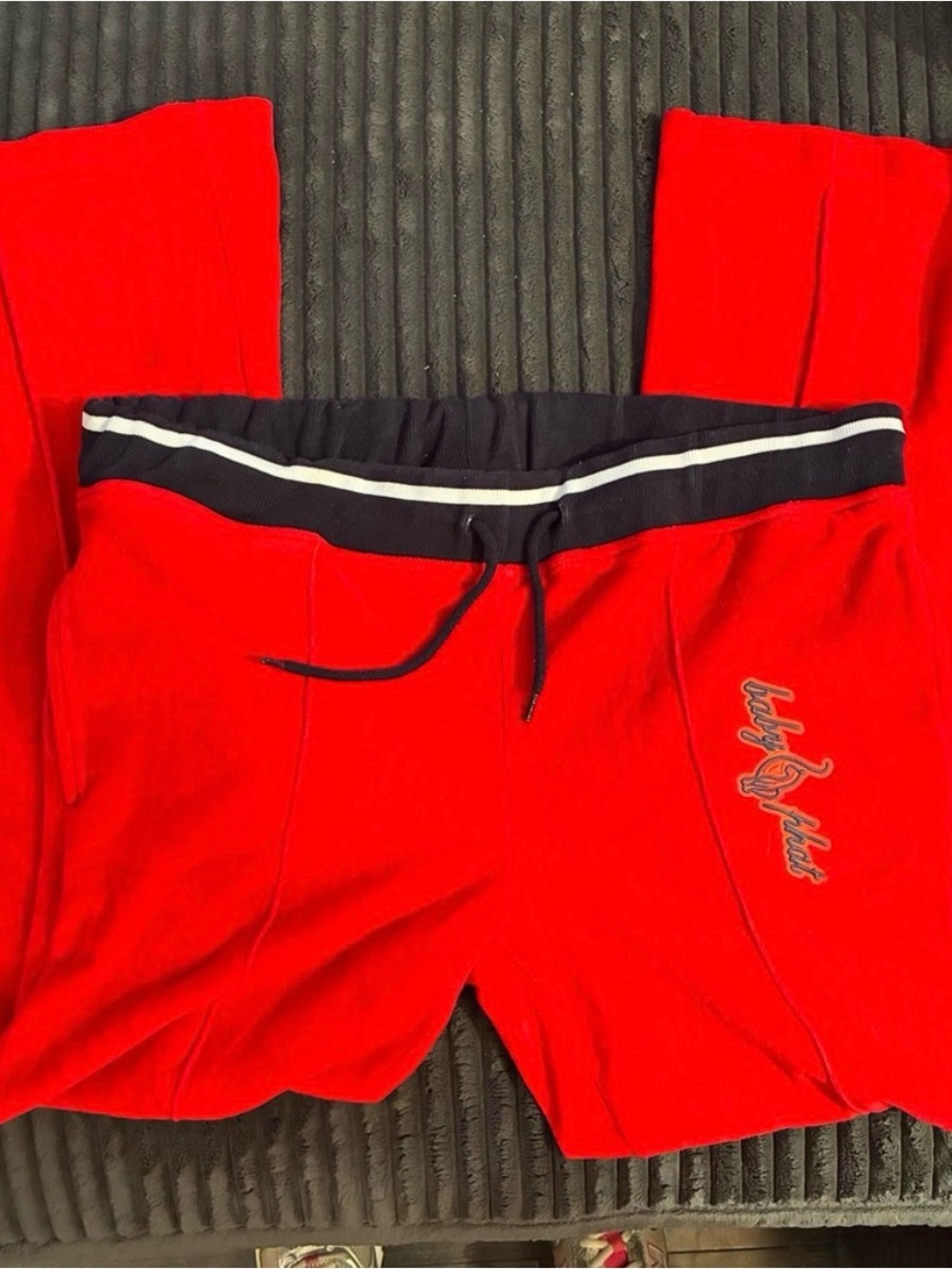 Baby Phat Red Track Pants with Navy Drawstring Waistband